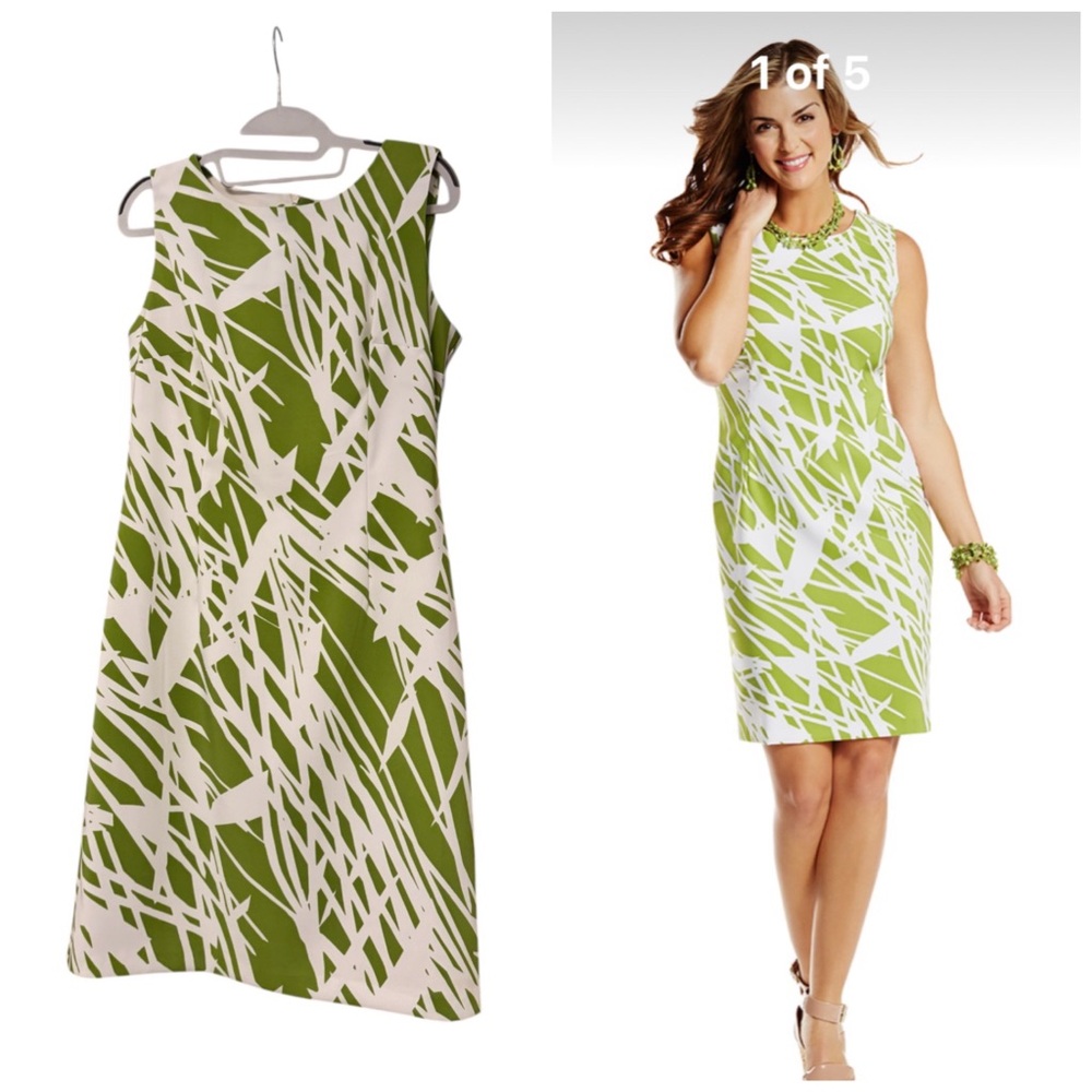 Ronni Nicole Green & White Abstract Print Sleeveless Midi Dress